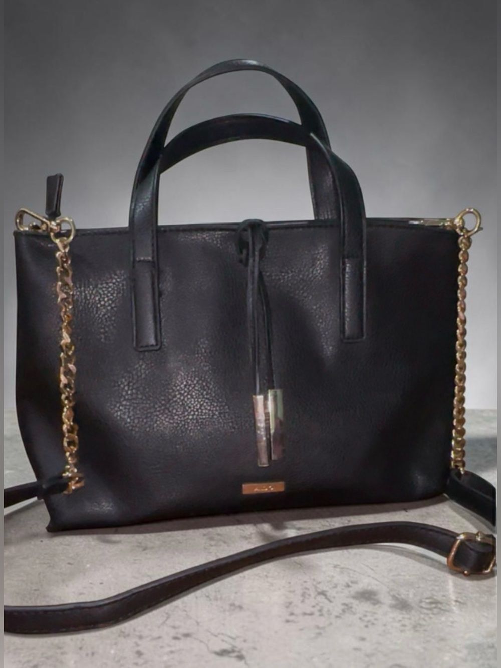 Aldo Black Satchel with Gold Chain Strap